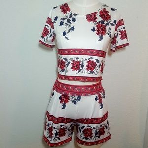 Floral Matching Crop Top & Shorts Set | Medium